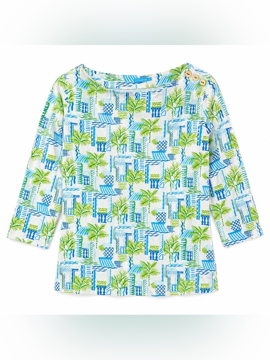 J. McLaughlin Tops - J. McLaughlin Women’s Nautical Palm Print Top Size M Blue Green White Catalina